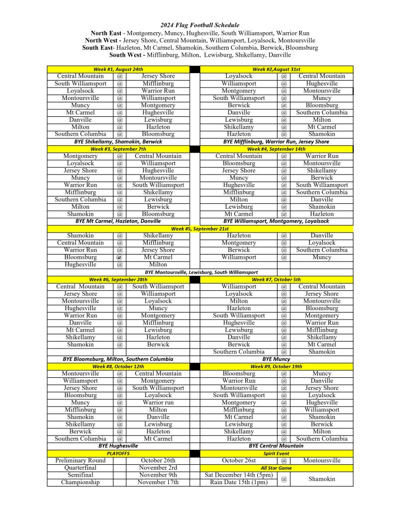 Fall 2024 Flag Schedule