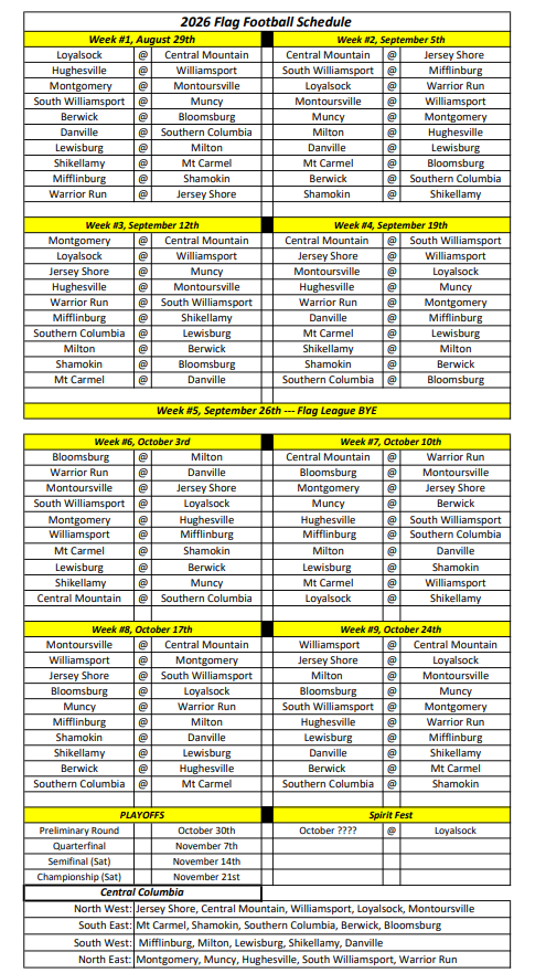 BYFL 2026 Flag Football Schedule
